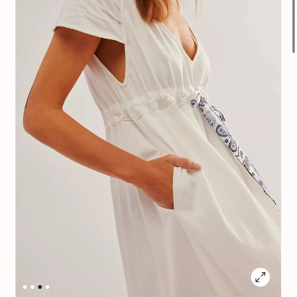 White Maxi Dress with Blue Accents - Picture 2 of 5